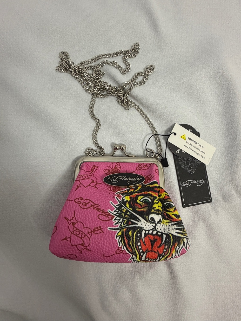 Ed Hardy Pink Tiger Kiss-Lock Crossbody Mini Change Bag